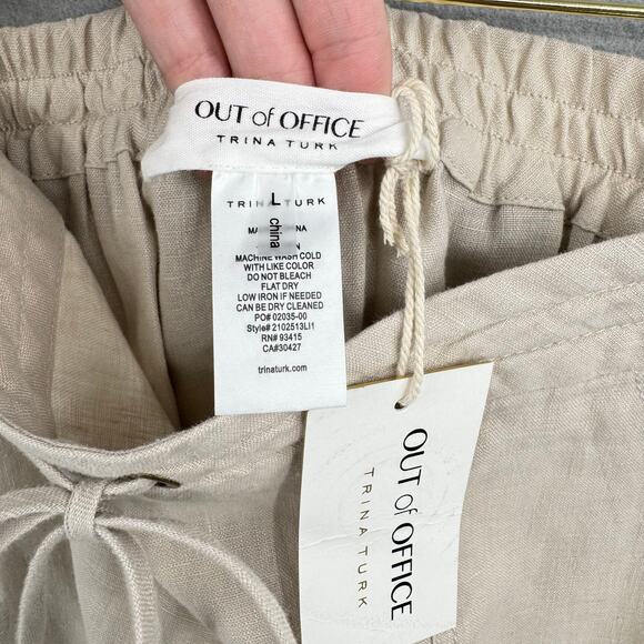 Trina Turk Out of Office NWT Soothe 100% Linen Neutral Beige Drawstring Shorts - Picture 7 of 8